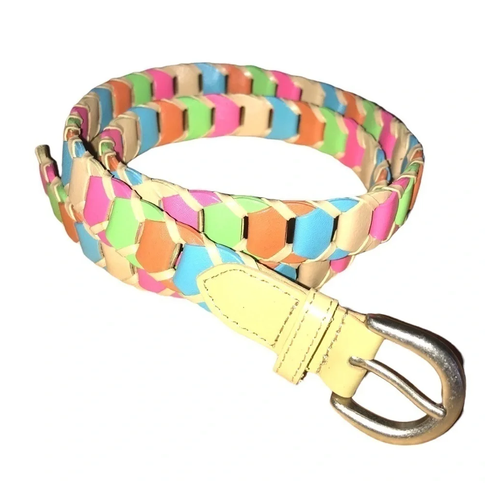 Vintage 100% Leather Woman’s Belt Colorful Link Style Size